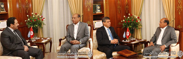 Tunisie - Moncef Marzouki reçoit Lotfi Ben Jeddou et Ghazi Jeribi