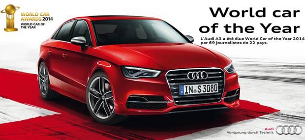 La nouvelle Audi A3 remporte le titre de «Word Car of the Year»