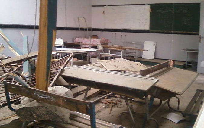 Tunisie - Effondrement du plafond d'une salle de classe dans une cole  Bouhajla