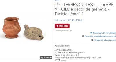 Pices archologiques du IIme sicle dans une vente aux enchres en France
