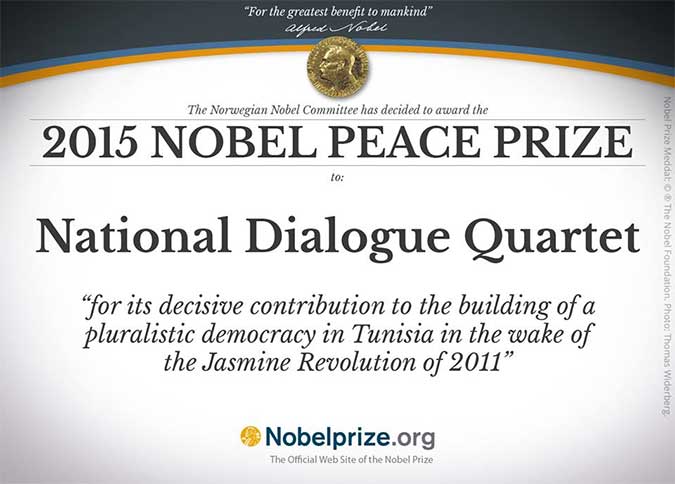 La Tunisie obtient le Prix Nobel de la Paix 2015