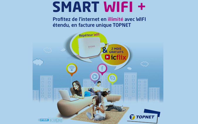 TOPNET lance le Pack SMART WIFI + : 1re offre d'accs  l'internet en illimit avec large couverture WIFI et contenu vido 