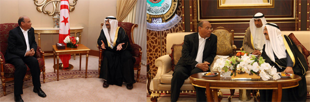 Marzouki rencontre au Koweït le Cheikh Sabah Al-Ahmed Al-Jaber Al-Sabah et Jassem Mohamed Al-Khourafi