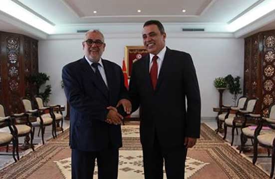 Mehdi Jomâa accueille le premier ministre marocain Abdelilah Benkiran