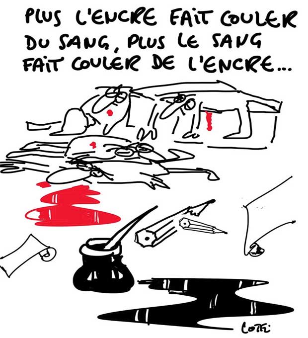 Lotfi Ben Sassi associe les mots et le dessin pour dire la tragédie de Charlie Hebdo