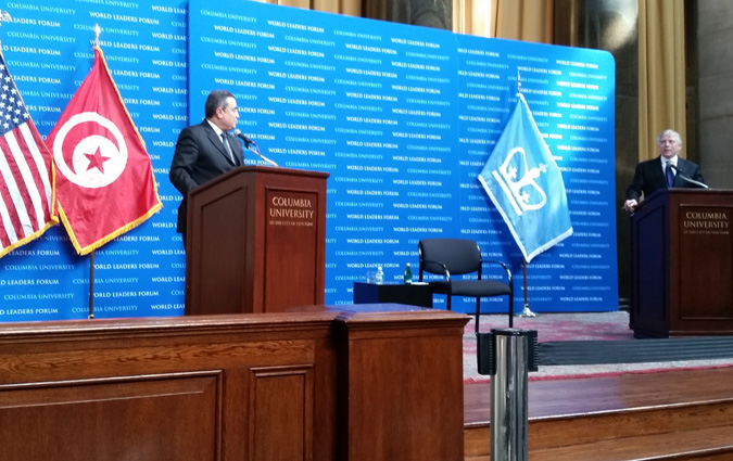 Mehdi Jomâa donne une conférence à Columbia University au Forum Mondial des Leaders