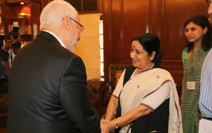 En visite en Inde, Rached Ghannouchi reçu par la ministre indienne des Affaires étrangères