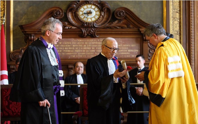 Bji Cad Essebsi reoit les insignes de Docteur Honoris Causa  l'universit Paris 1 Panthon-Sorbonne