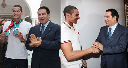 Le président Ben Ali accueille Oussama Mellouli à l'aéroport de Tunis-Carthage