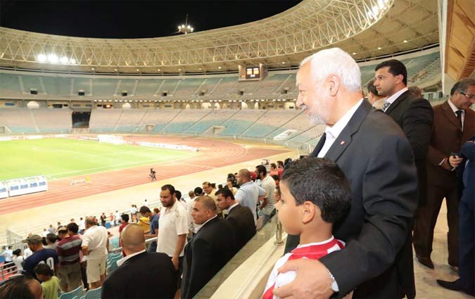 Rached Ghanouchi assiste au match Tunisie-Maroc au stade de Rads