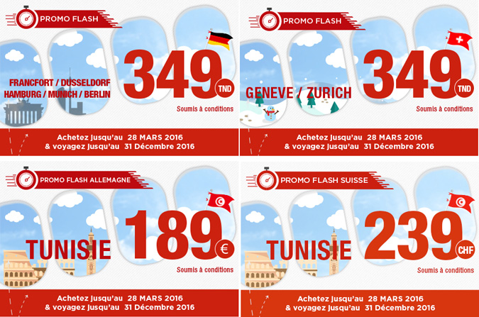 Tunisair : Poursuite de la promotion tarifaire « Flash » de et vers l'Europe