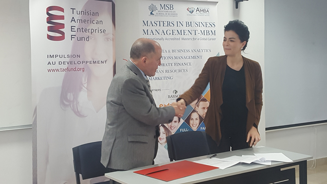 Accord de partenariat entre MSB (Mediterranean School of business) et TAEF (Tunisian American Enterprise Fund)
