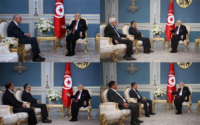 Béji Caïd Essebsi reçoit Kamel Morjane, Samir Taïeb, Mohsen Marzouk et Zouheïr Maghzaoui