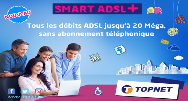 TOPNET lance le « SMART ADSL + » : L'accès internet sans abonnement téléphonique jusqu'à 20 Méga et en Facture Unique !