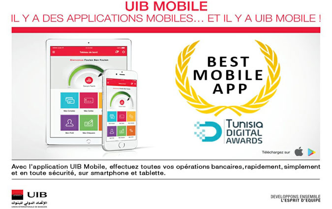 L'application UIB MOBILE lue BEST MOBILE APP aux Tunisia Digital Awards