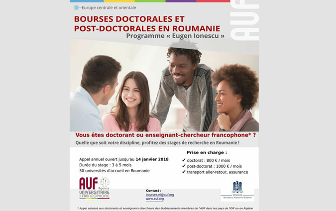 L'Ambassade de Roumanie lance un appel pour les Bourses de Recherche doctorale et postdoctorale ‘Eugen Ionescu' 2017-2018