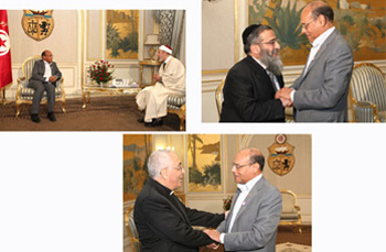Le Mufti de la République, le Grand rabbin et l'Archevêque de Tunisie reçus par Marzouki