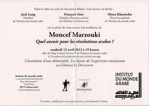 Moncef Marzouki prÃ©sentera Ã  Paris son nouvel ouvrage