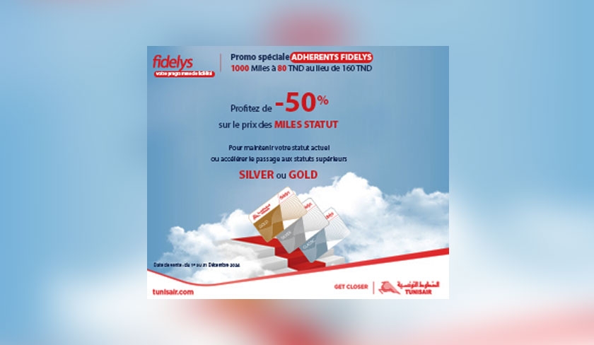 Tunisair : une offre exceptionnelle pour les membres Fidelys avec -50% sur le prix des miles statut