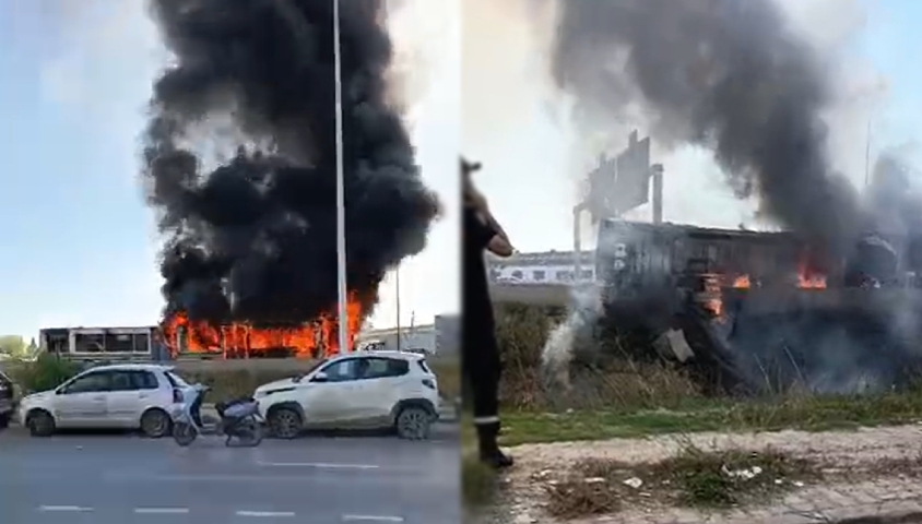 Un incendie spectaculaire dvore un bus prs de la Charguia