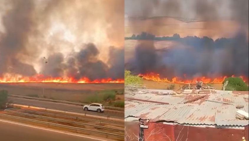 Vido : un immense incendie s'attaque  des champs de bl et  des terrains agricoles 
