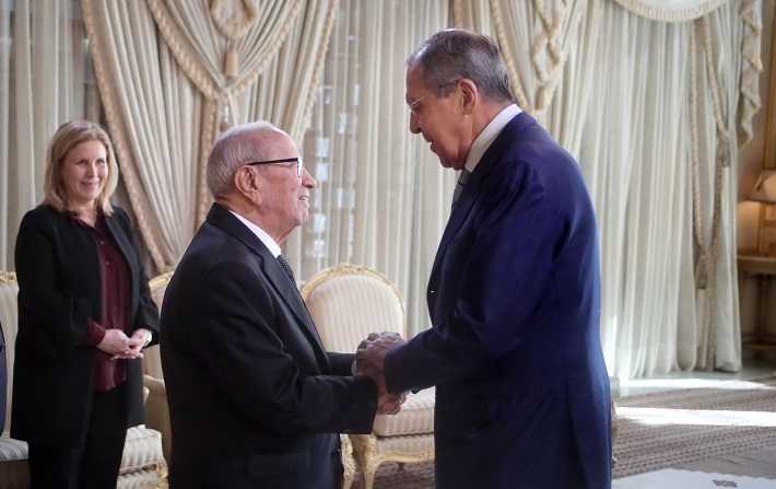 Sergue Lavrov reu par Bji Cad Essebsi et Youssef Chahed