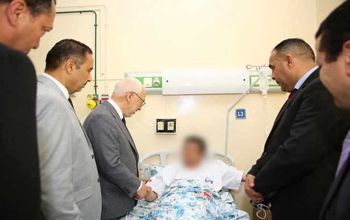 Rached Ghannouchi au chevet des scuritaires blesss