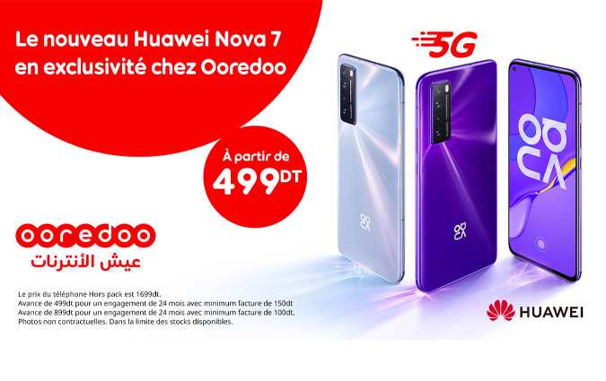 Ooredoo vous propose le Huawei Nova 7, 5G en exclusivit et  partir de 499 dt

