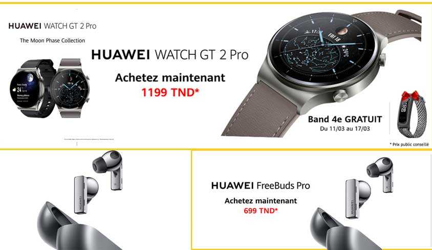 La Huawei Watch Gt 2 Pro avec sa collection Moon Phase et les Freebuds Pro disponibles en Tunisie 

