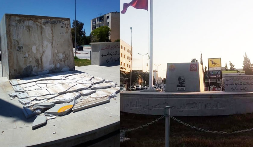 Le monument commmoratif de Chokri Belad  Jendouba vandalis