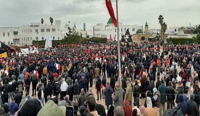 En photos  Importante mobilisation des syndicalistes  la Kasbah