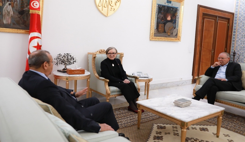 Najla Bouden réunit Noureddine Taboubi et Samir Majoul