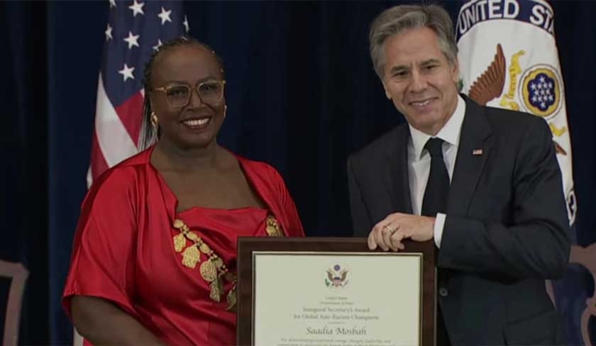 Saadia Mosbah, laurate du prix des champions mondiaux de la lutte contre le racisme dcern par Blinken